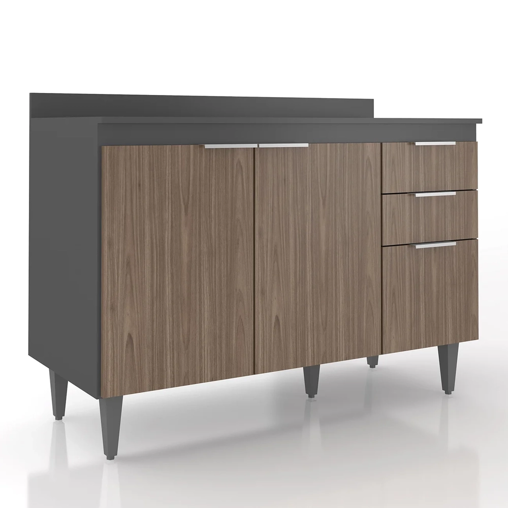 Balcão de Cozinha Com Tampo 120cm Pérola Grafite/Freijó Z34 - Mpozenato