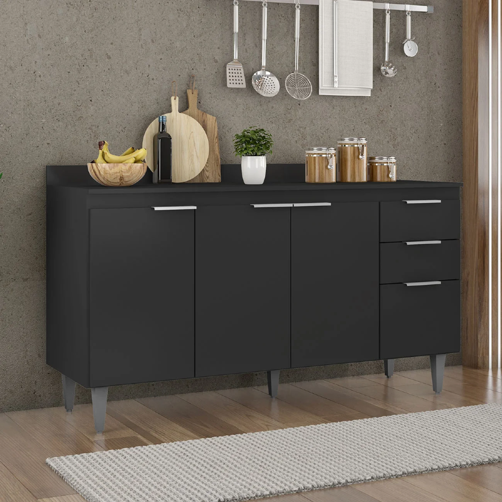 Balcão de Cozinha Com Tampo 150cm Pérola Preto Z34 - Mpozenato