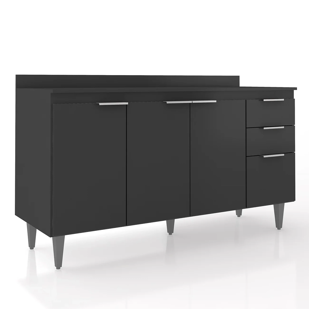 Balcão de Cozinha Com Tampo 150cm Pérola Preto Z34          - Mpozenato