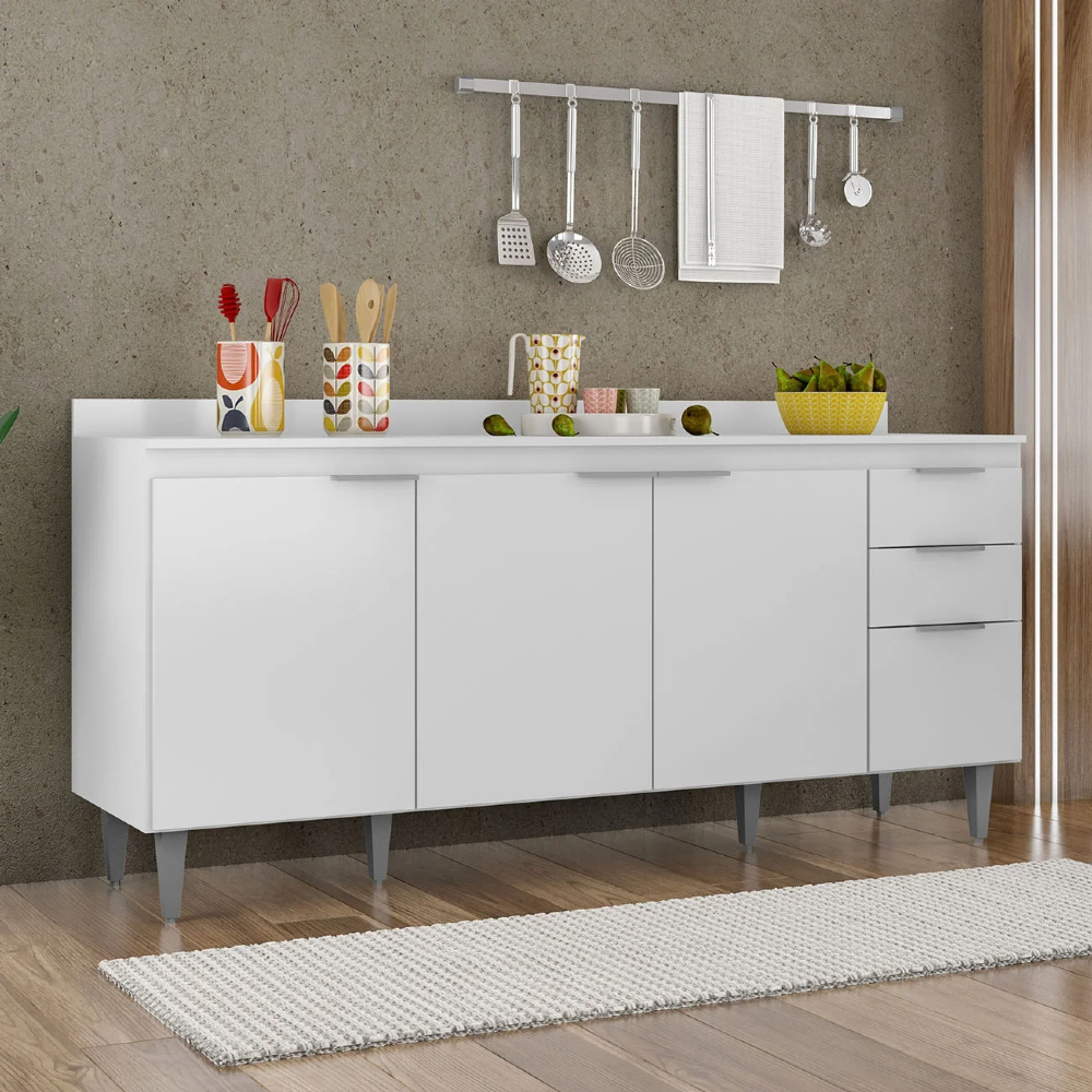 Balcão de Cozinha Com Tampo 180cm Pérola Branco Z34 - Mpozenato