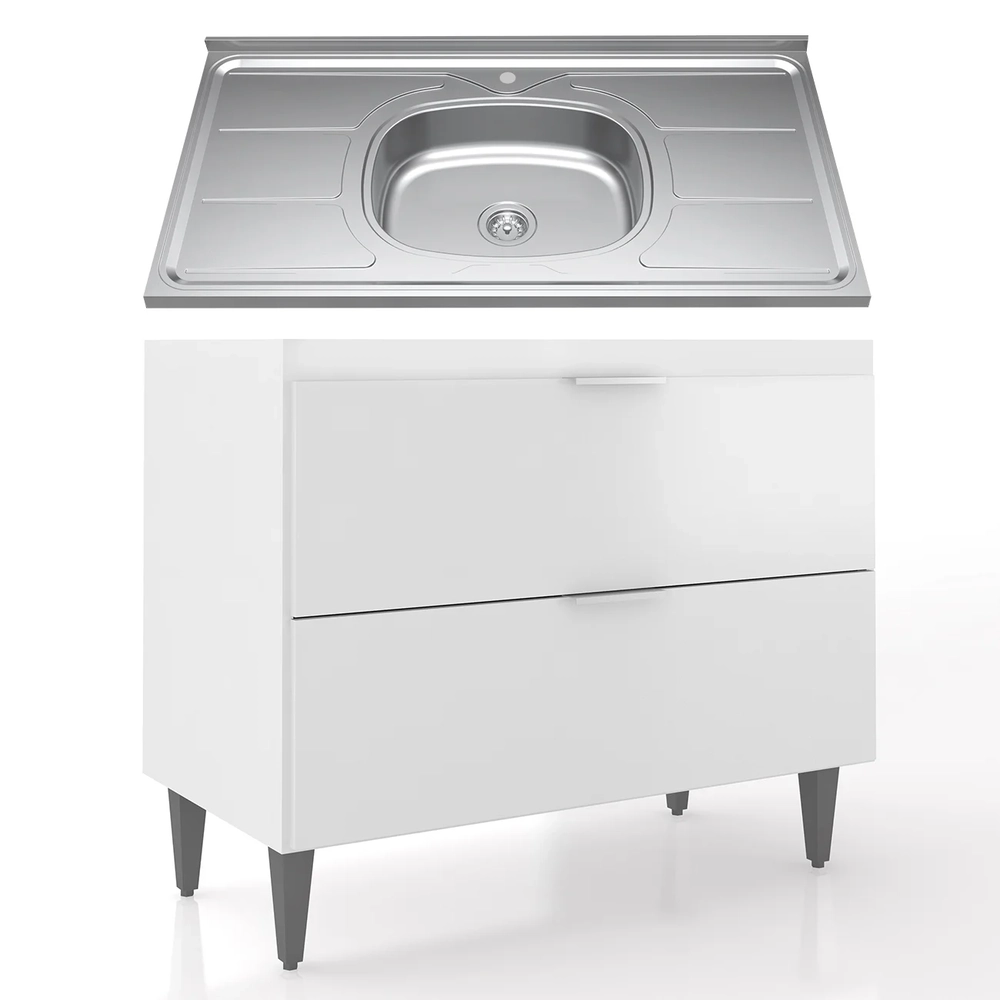 Balcão de Cozinha Com Pia Inox 100cm Pérola Z34 Branco      - Mpozenato