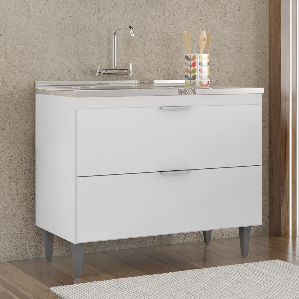 Balcão de Cozinha Com Pia Inox 100cm Pérola Z34 Branco - Mpozenato
