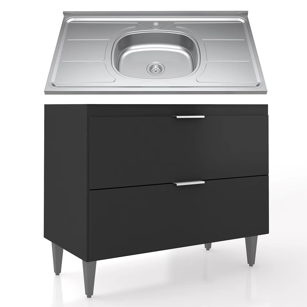 Balcão de Cozinha Com Pia Inox 100cm Pérola Z34 Preto       - Mpozenato