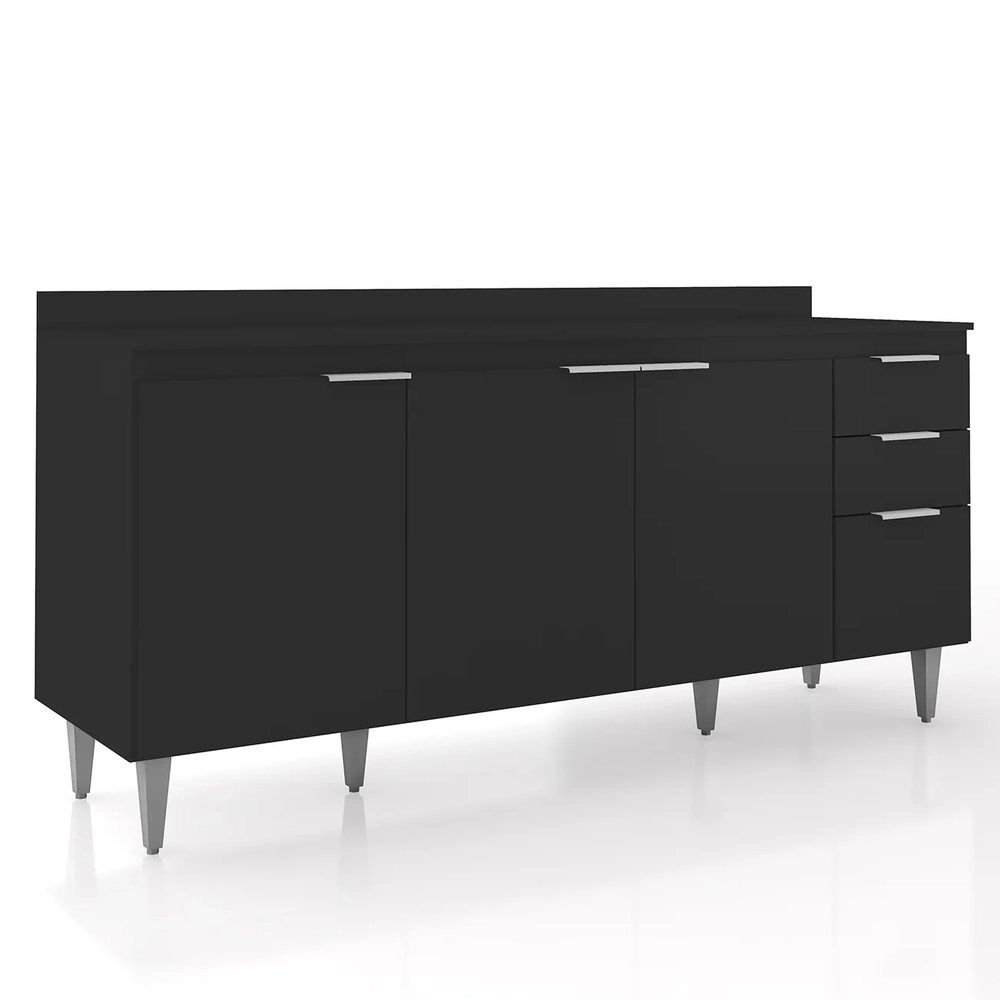 Balcão de Cozinha Com Tampo 180cm Pérola Preto Z34          - Mpozenato