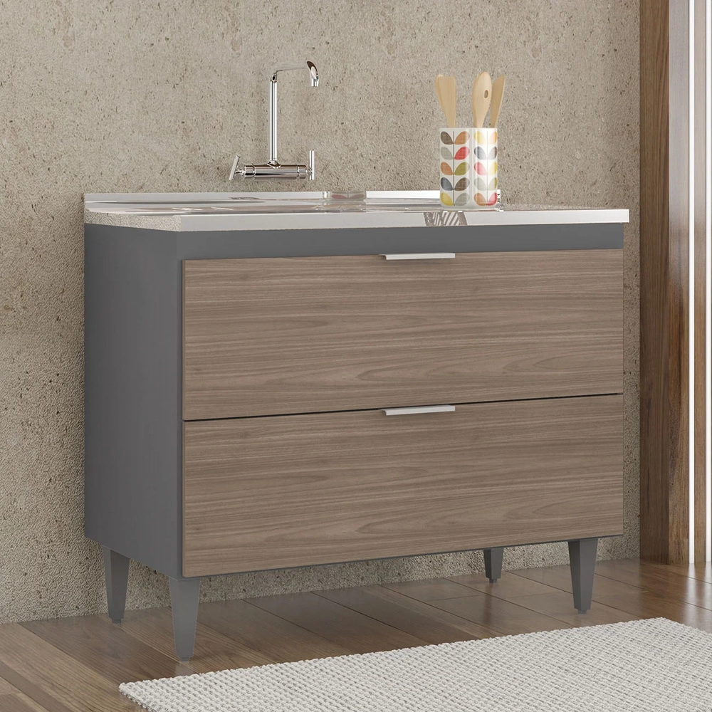 Balcão de Cozinha Com Pia Inox 100cm Pérola Z34 Grafite/Freijó - Mpozenato