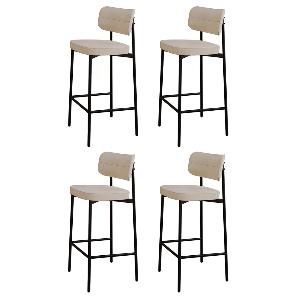 Banqueta Alta Bar Estofada Kit 4 Ella M25 Linho Areia - Mpozenato