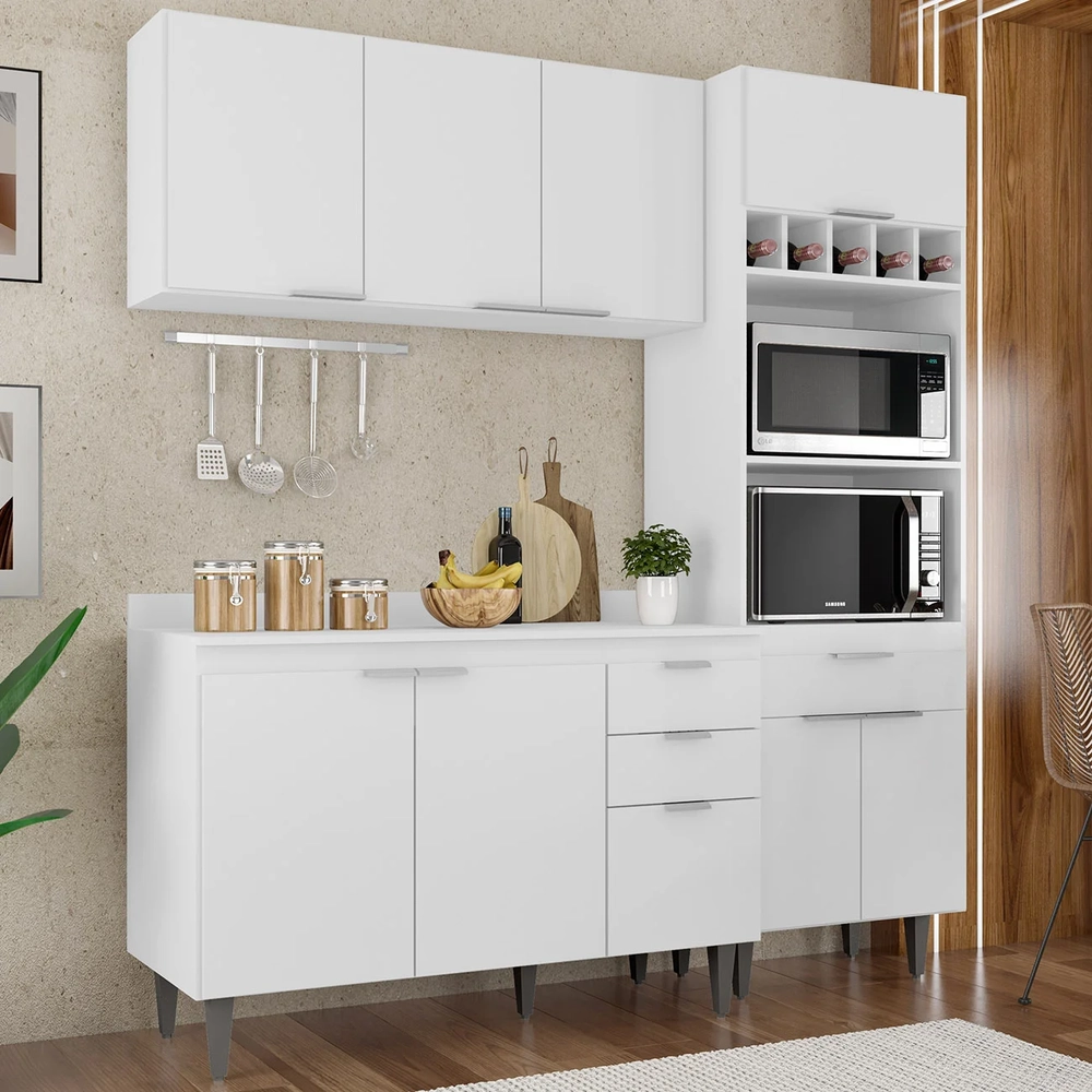 Armário de Cozinha Com Tampo CP02 180cm Pérola Branco Z34     - Mpozenato