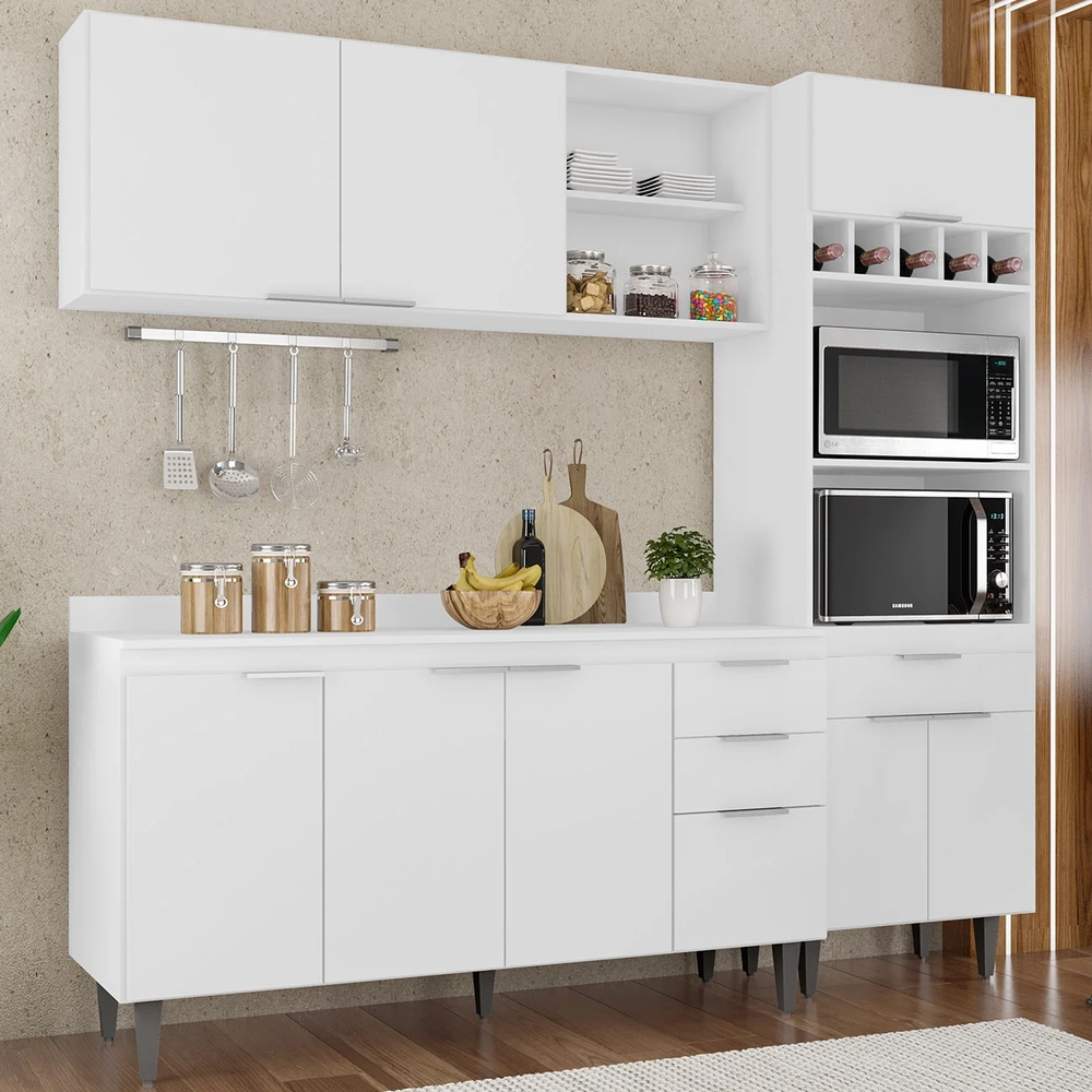 Armário de Cozinha Com Tampo CP02 210cm Pérola Branco Z34     - Mpozenato