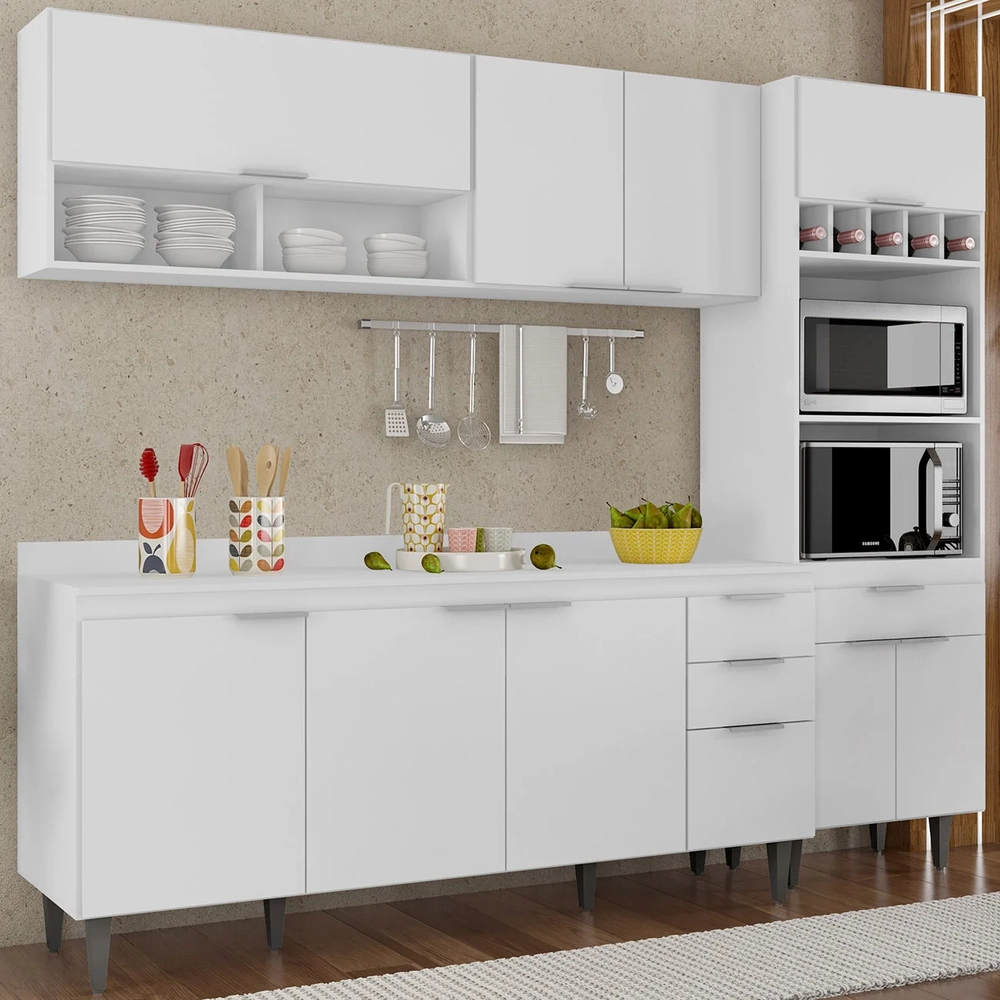 Armário de Cozinha Com Tampo CP02 240cm Pérola Branco Z34     - Mpozenato