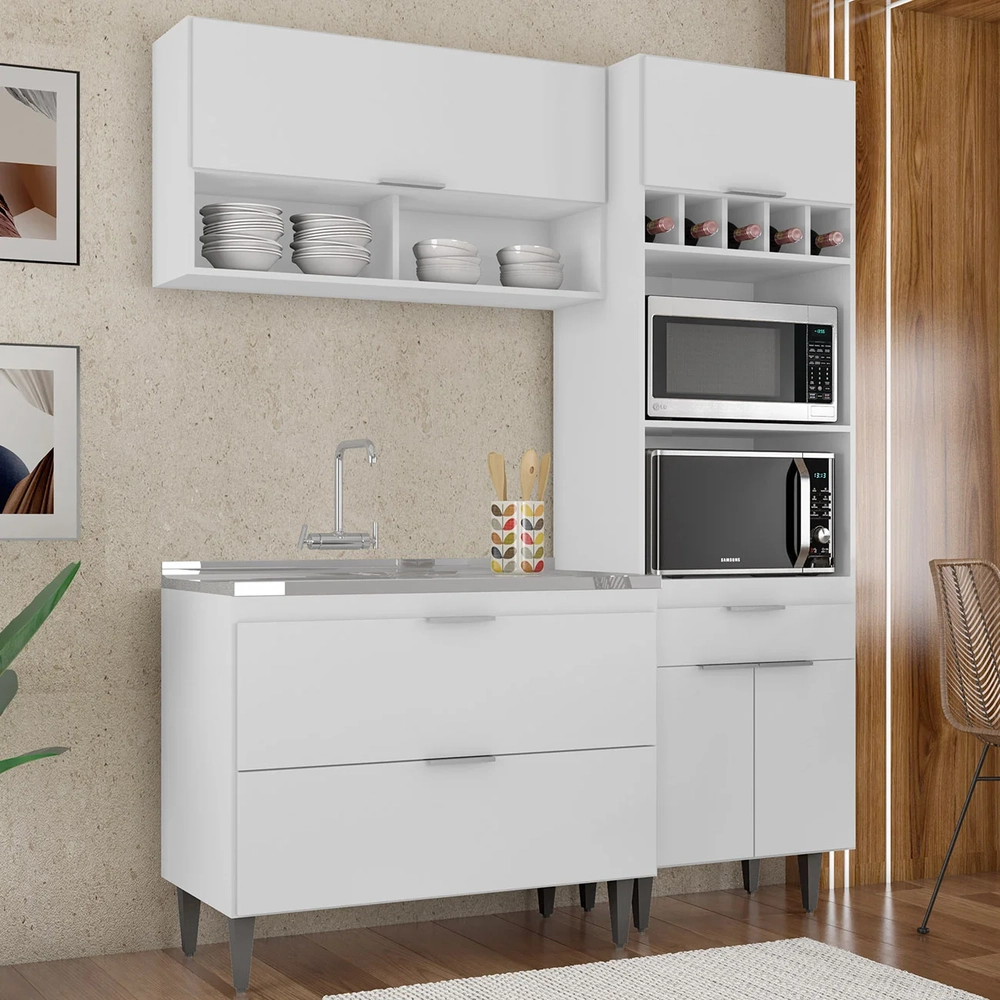 Armário de Cozinha CP02 Com Pia 100cm Pérola Z34 Branco     - Mpozenato