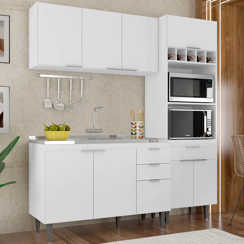 Armário de Cozinha CP02 Com Pia 120cm Pérola Z34 Branco     - Mpozenato