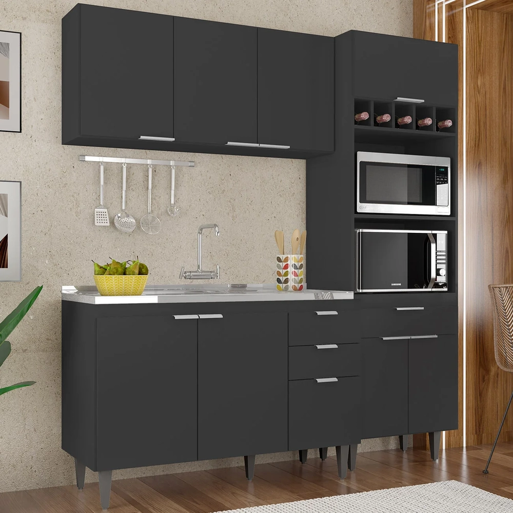 Armário de Cozinha CP02 Com Pia 120cm Pérola Z34 Preto      - Mpozenato