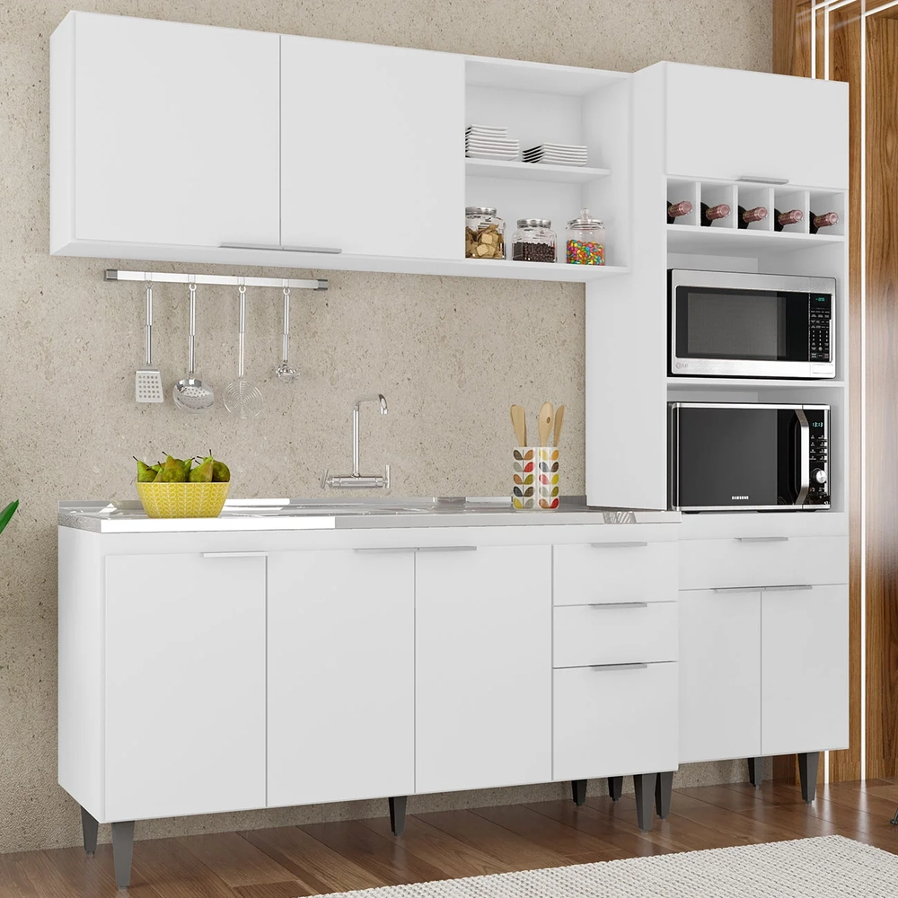 Armário de Cozinha CP02 Com Pia 150cm Pérola Z34 Branco     - Mpozenato