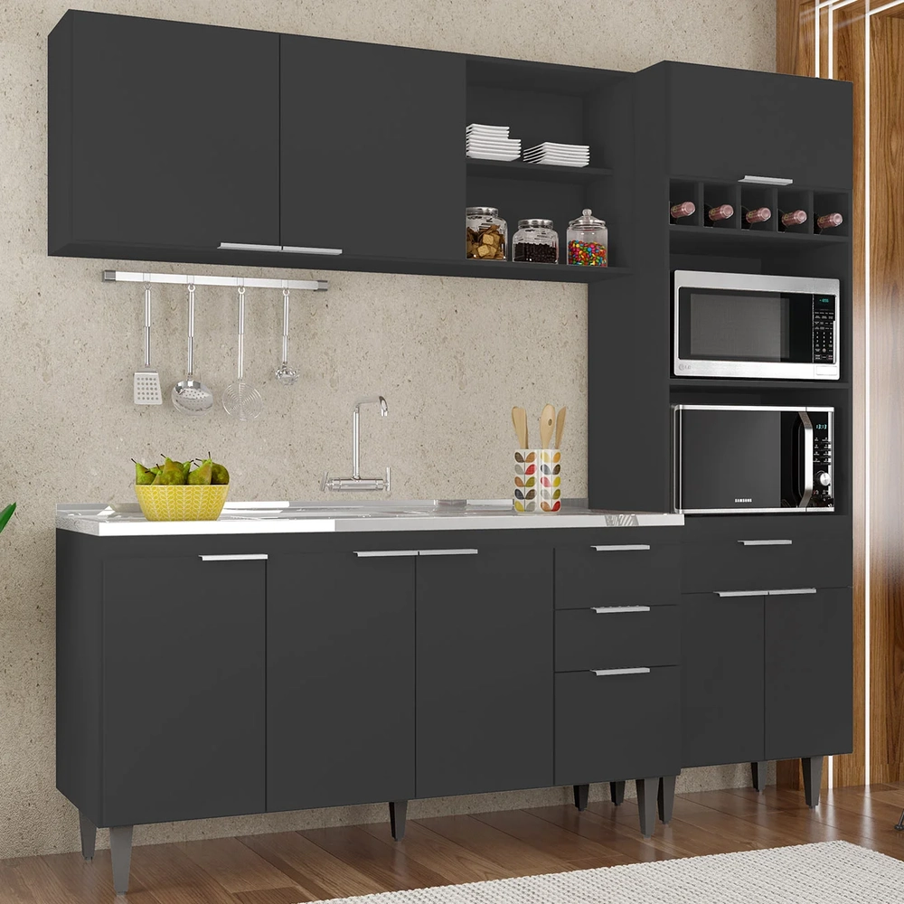 Armário de Cozinha CP02 Com Pia 150cm Pérola Z34 Preto      - Mpozenato