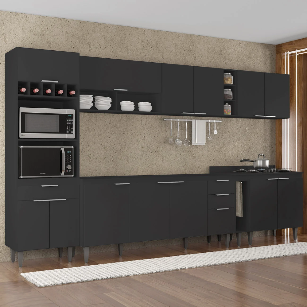 Armário de Cozinha CP07 Para Pia 180cm Pérola Z34 Preto - Mpozenato