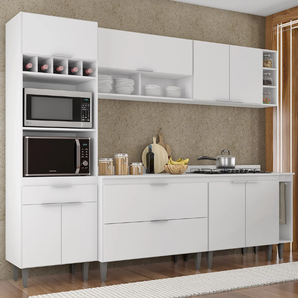 Armário de Cozinha Com Tampo CP07 260cm Pérola Branco Z34 - Mpozenato