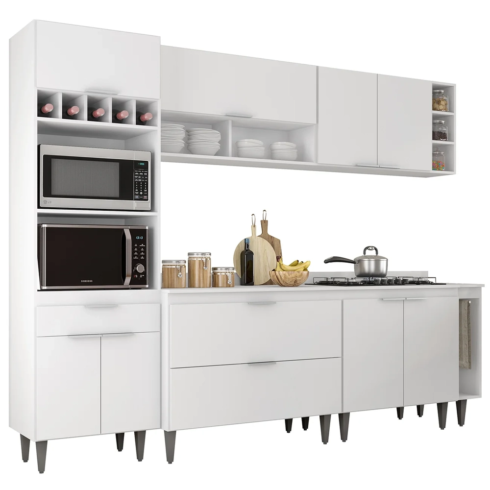 Armário de Cozinha Com Tampo CP07 260cm Pérola Branco Z34     - Mpozenato