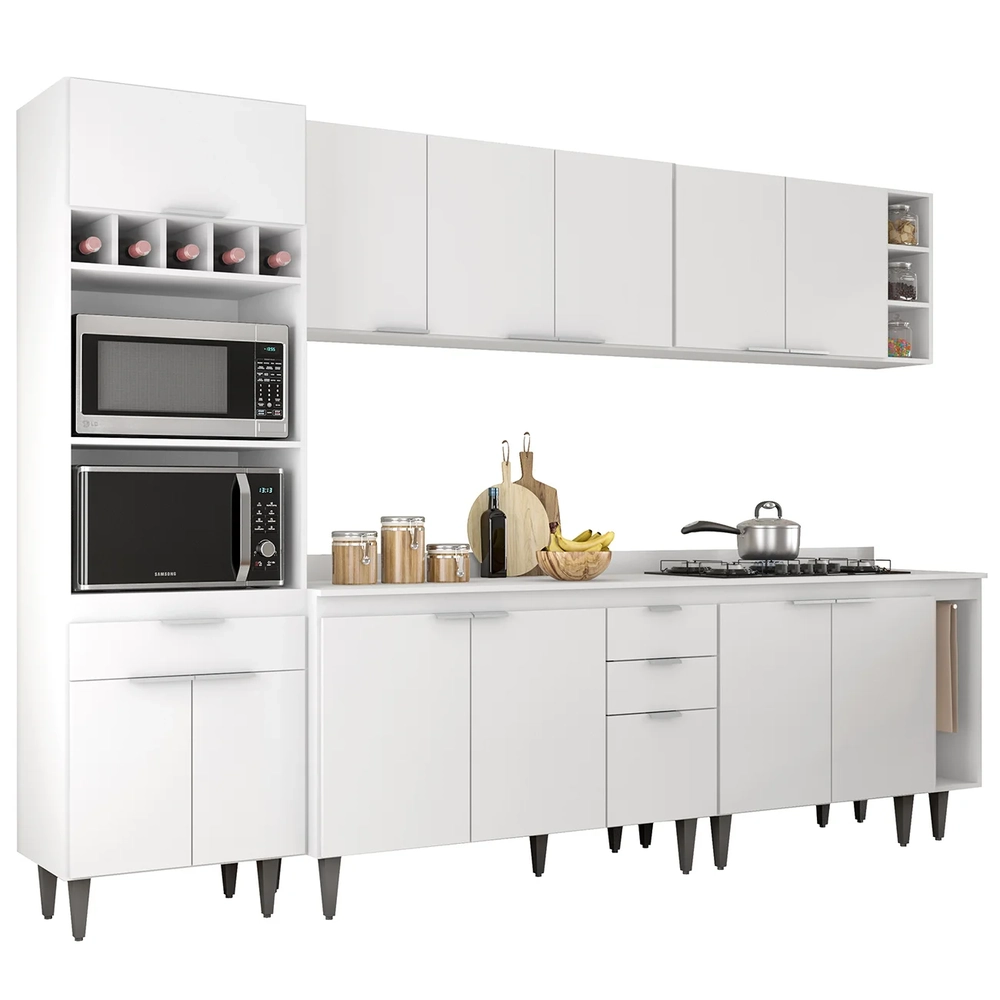 Armário de Cozinha Com Tampo CP07 280cm Pérola Branco Z34     - Mpozenato