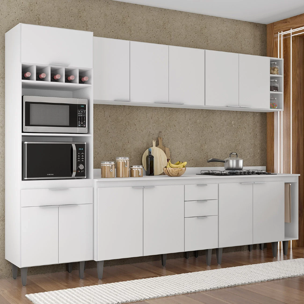 Armário de Cozinha Com Tampo CP07 280cm Pérola Branco Z34 - Mpozenato