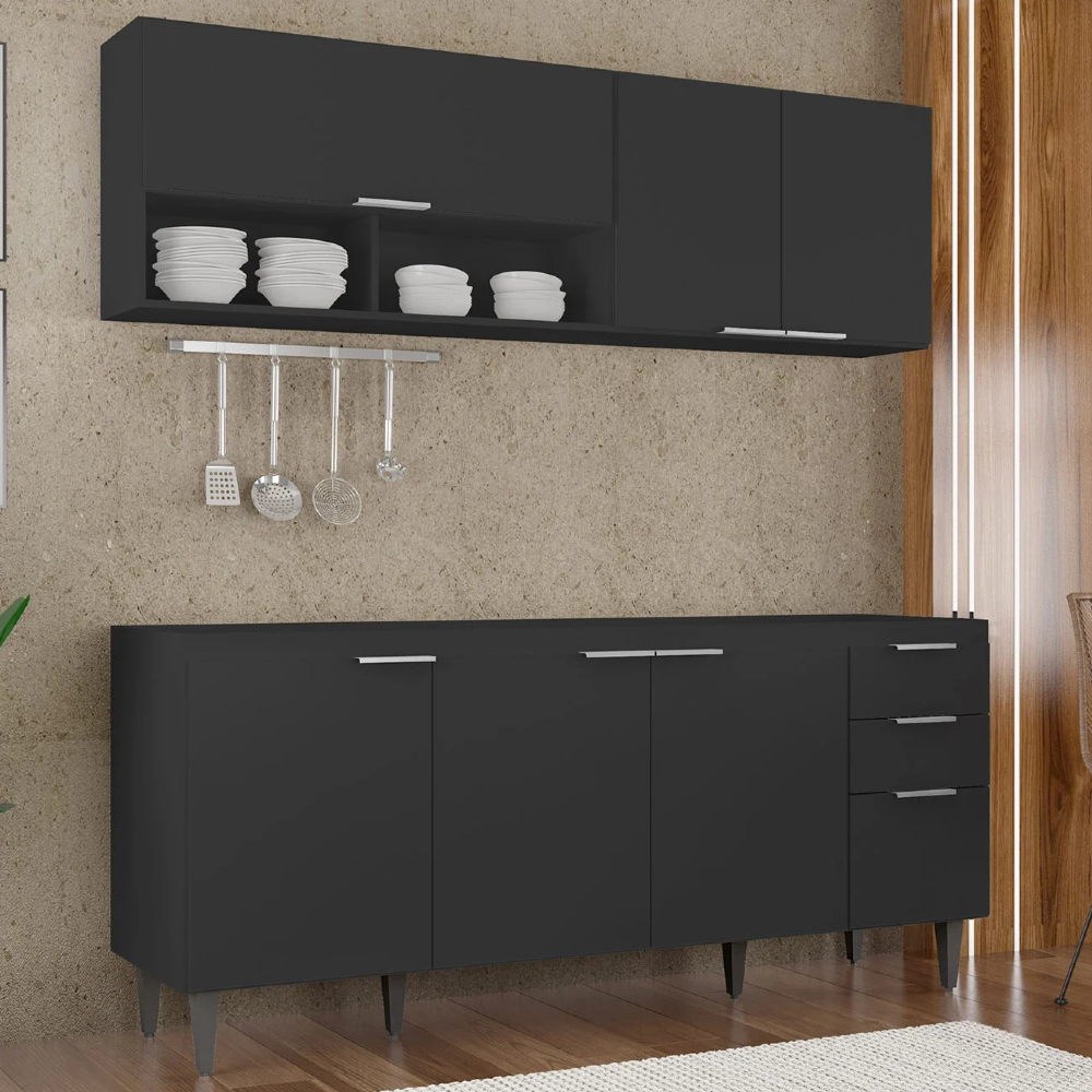 Armário de Cozinha CP01 Para Pia 180cm Pérola Z34 Preto - Mpozenato