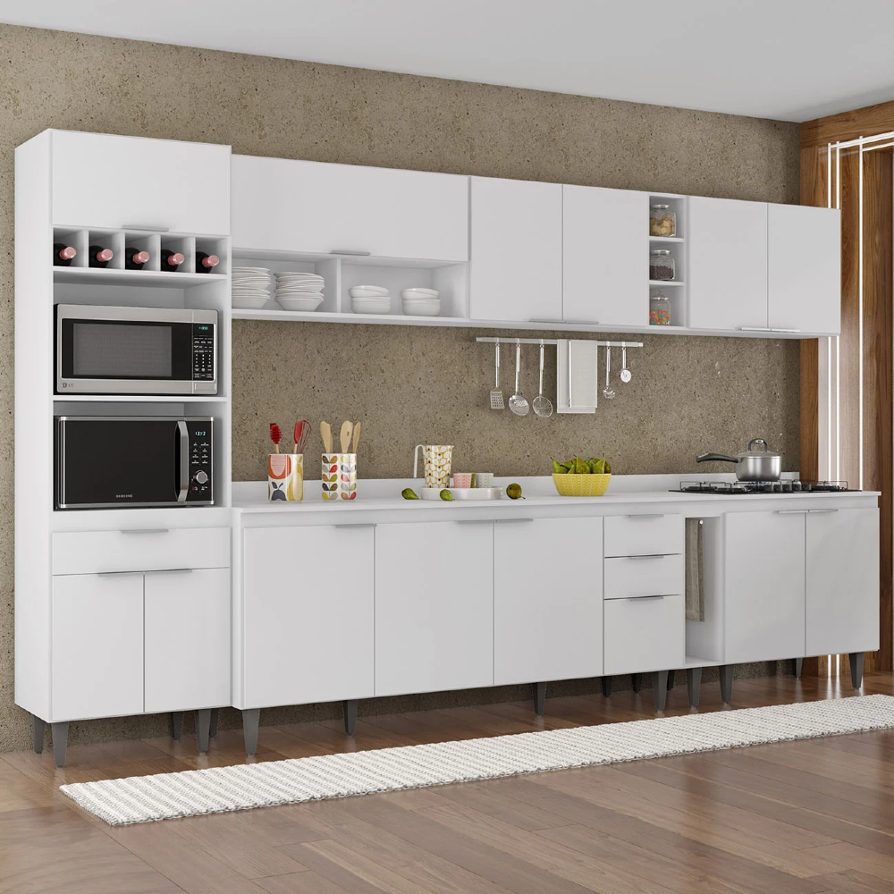 Armário de Cozinha Com Tampo CP07 340cm Pérola Branco Z34 - Mpozenato