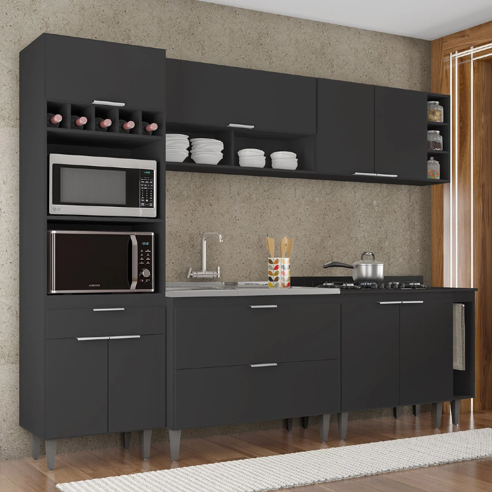 Armário de Cozinha CP07 Com Pia 100cm Pérola Z34 Preto - Mpozenato