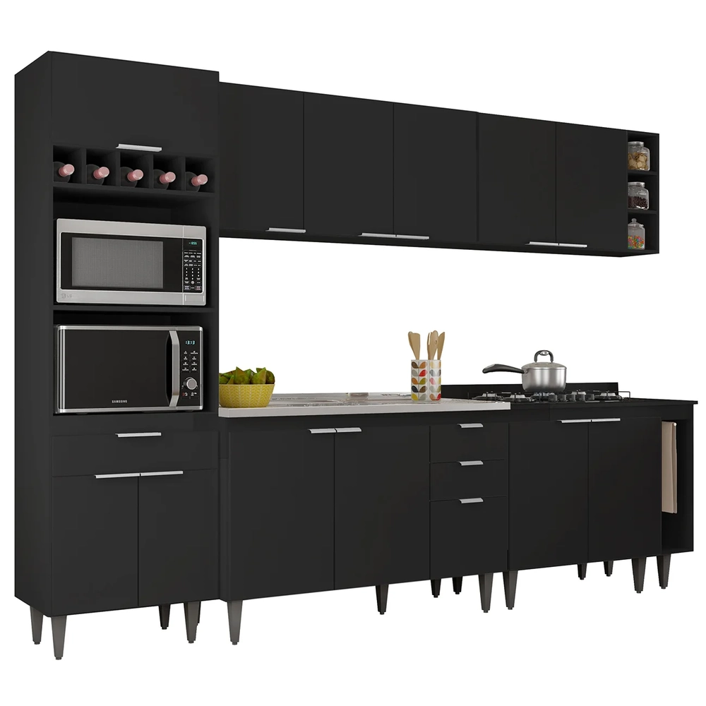 Armário de Cozinha CP07 Com Pia 120cm Pérola Z34 Preto      - Mpozenato