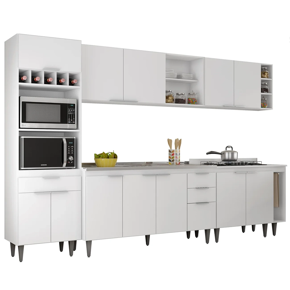 Armário de Cozinha CP07 Com Pia 150cm Pérola Z34 Branco     - Mpozenato