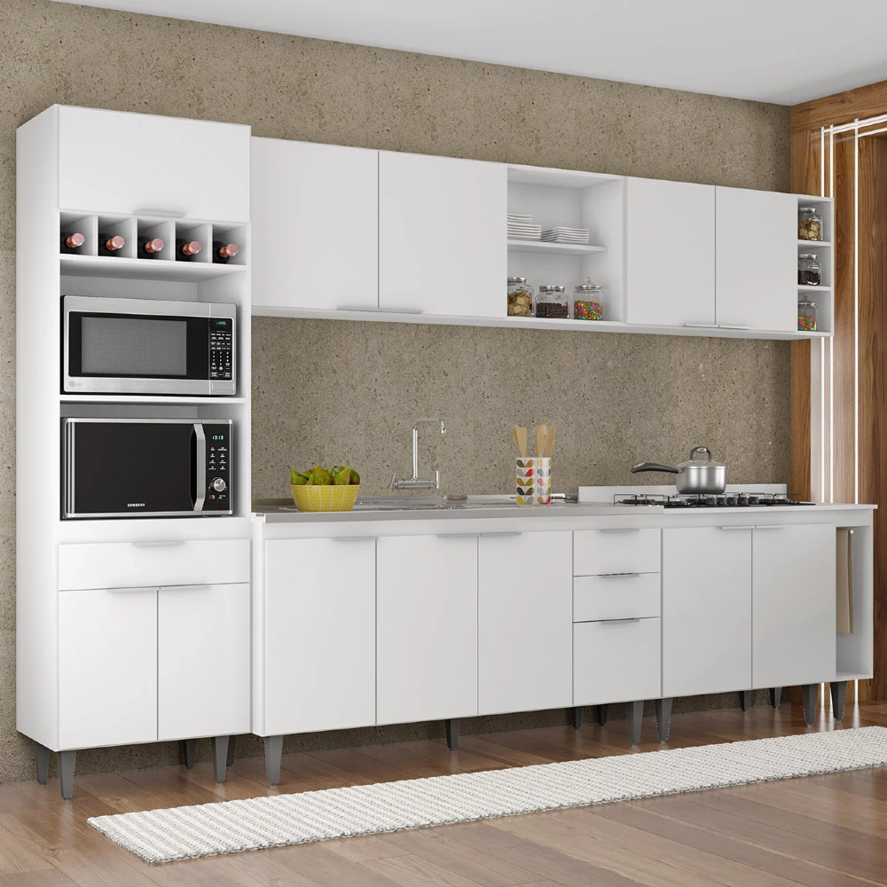 Armário de Cozinha CP07 Com Pia 150cm Pérola Z34 Branco - Mpozenato