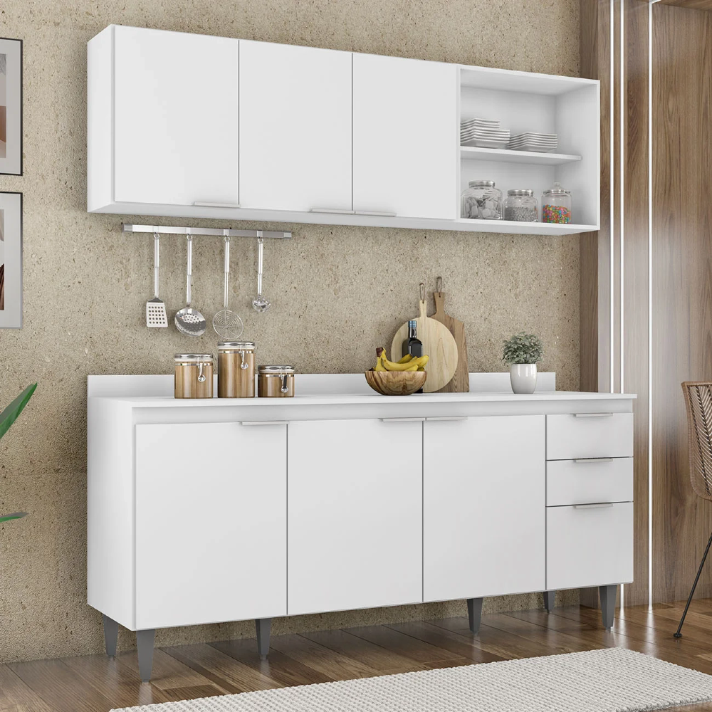 Armário de Cozinha Com Tampo CP10 180cm Pérola Branco Z34 - Mpozenato
