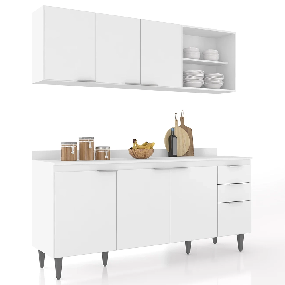 Armário de Cozinha Com Tampo CP10 180cm Pérola Branco Z34     - Mpozenato