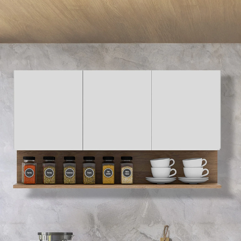 Armário de Cozinha Aéreo 118cm 3 Portas Duda Z34 Branco/Freijó - Mpozenato