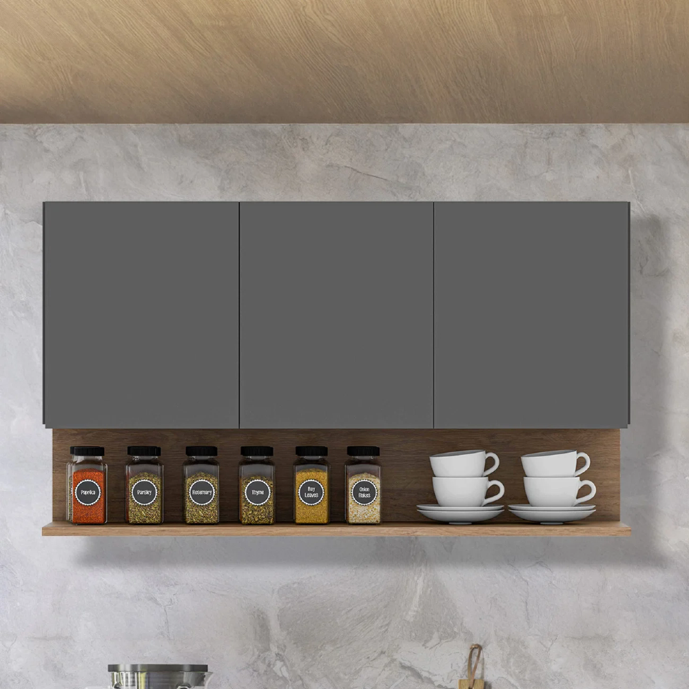 Armário de Cozinha Aéreo 118cm 3 Portas Duda Z34 Grafite/Freijó - Mpozenato