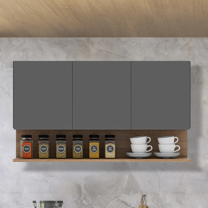 Armário de Cozinha Aéreo 118cm 3 Portas Duda Z34 Grafite/Freijó - Mpozenato