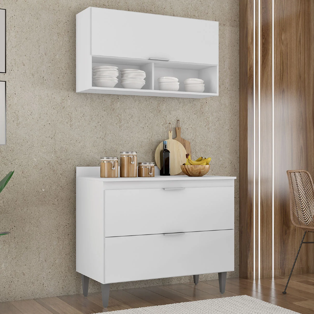 Armário de Cozinha Com Tampo CP01 100cm Pérola Branco Z34 - Mpozenato