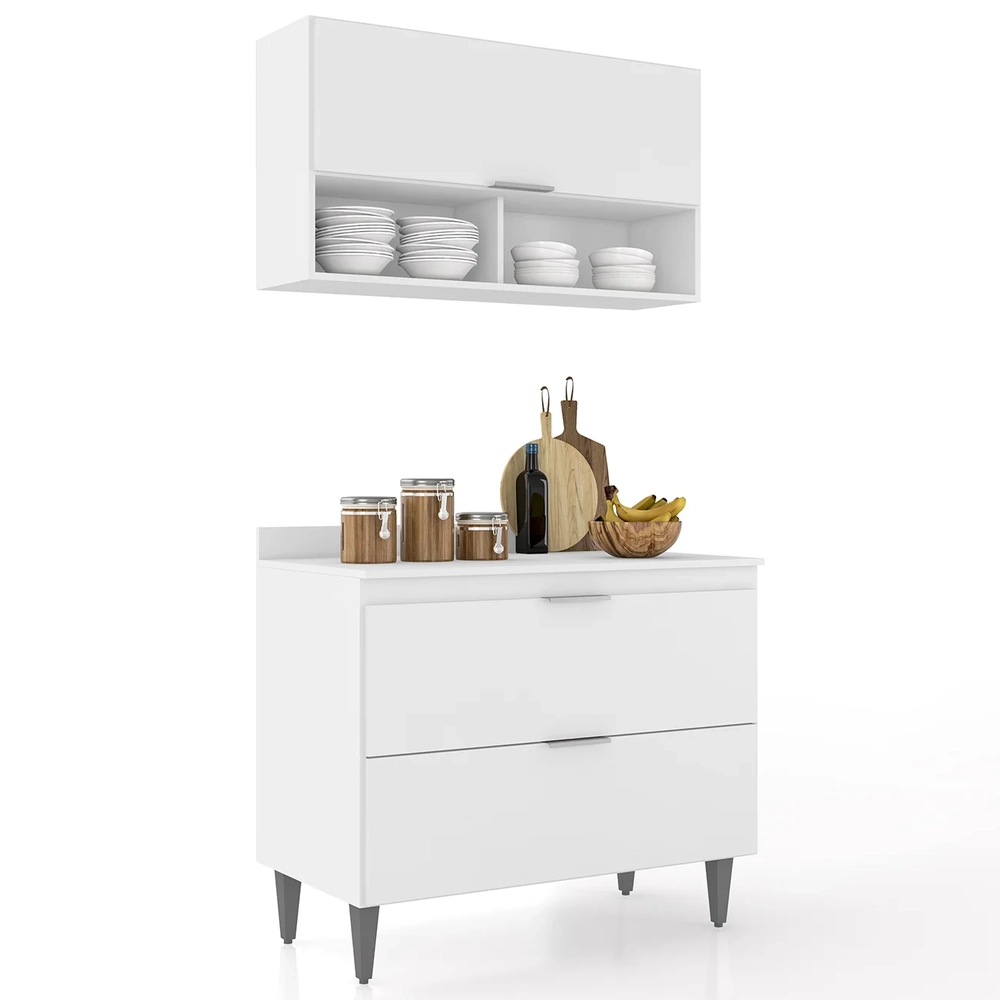 Armário de Cozinha Com Tampo CP01 100cm Pérola Branco Z34      - Mpozenato