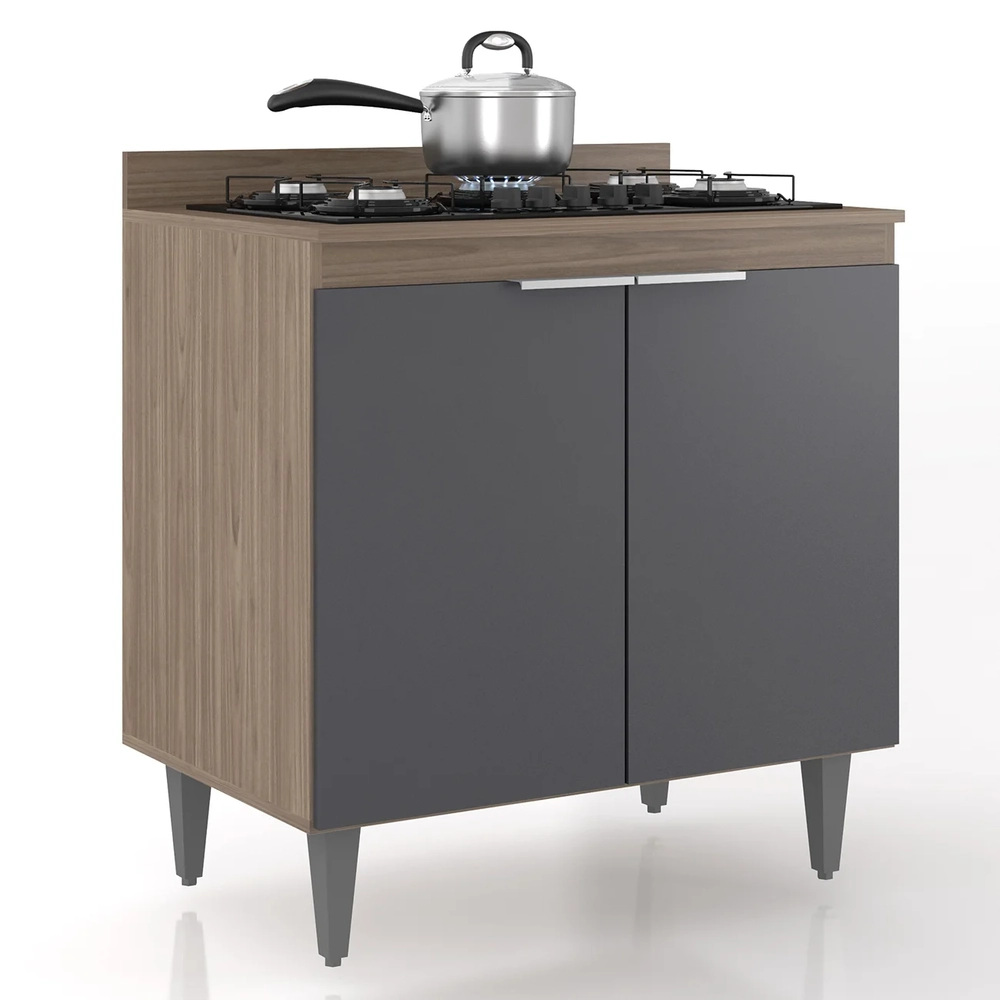 Balcão de Cozinha Para Cooktop 80cm Pérola Z34 Freijó/Grafite - Mpozenato