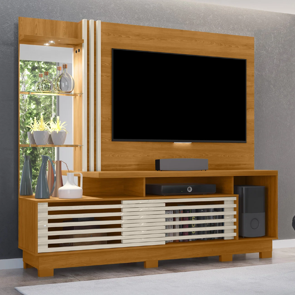 Estante Painel Para TV 60 Pol 200cm Sam Z10 Off/Cinamomo - Mpozenato