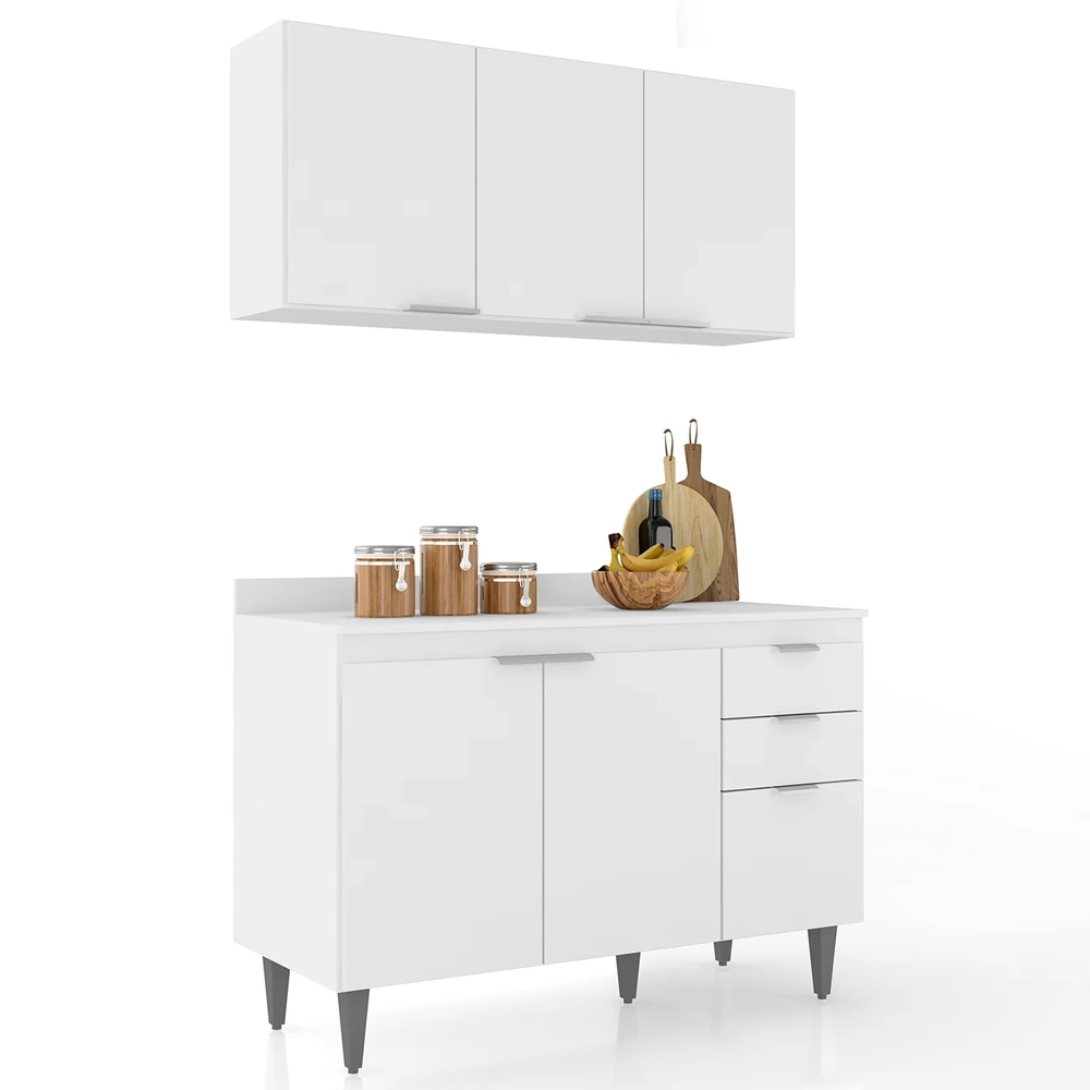 Armário de Cozinha Com Tampo CP01 120cm Pérola Branco Z34     - Mpozenato