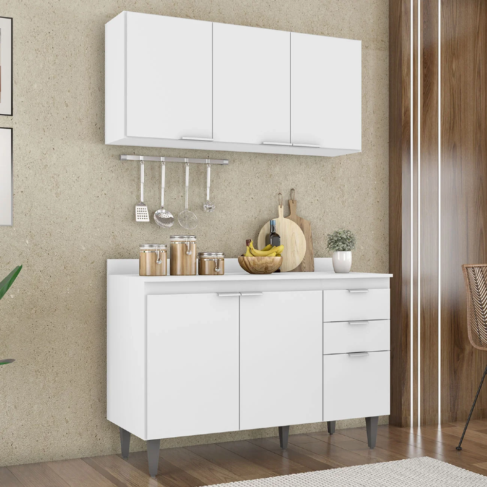 Armário de Cozinha Com Tampo CP01 120cm Pérola Branco Z34 - Mpozenato