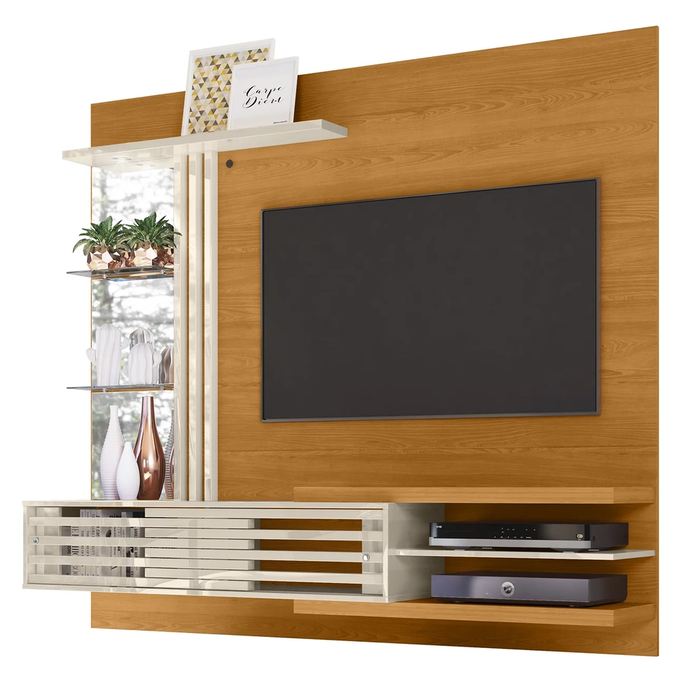 Painel TV 55 Pol e Bancada Suspensa Veena Z10 Off/Cinamomo - Mpozenato