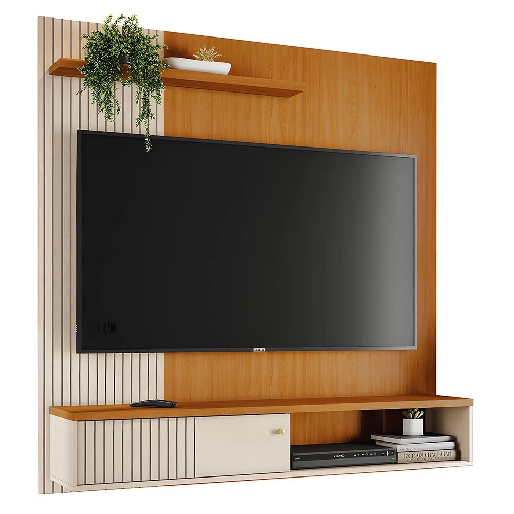 Painel TV 65 Pol e Bancada Suspensa Neris Z10 Off/Cinamomo - Mpozenato