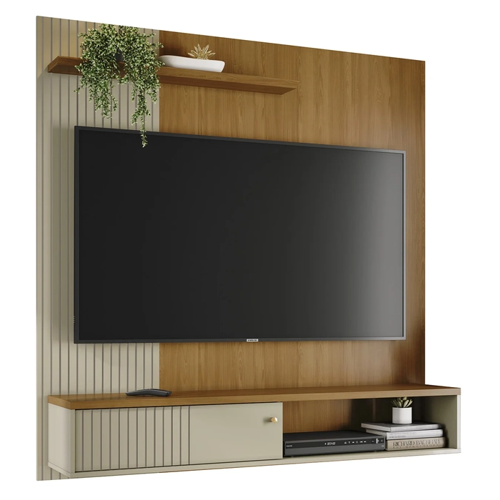 Painel TV 65 Pol e Bancada Suspensa Neris Z10 Cumaru/Opala - Mpozenato