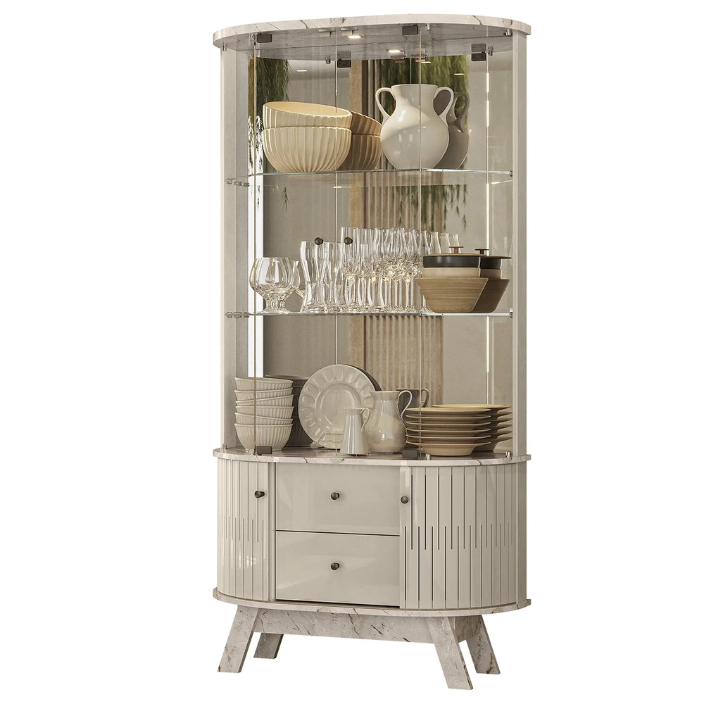 Cristaleira de Vidro Com LED Eva 90cm Z10 Off/Calacata - Mpozenato