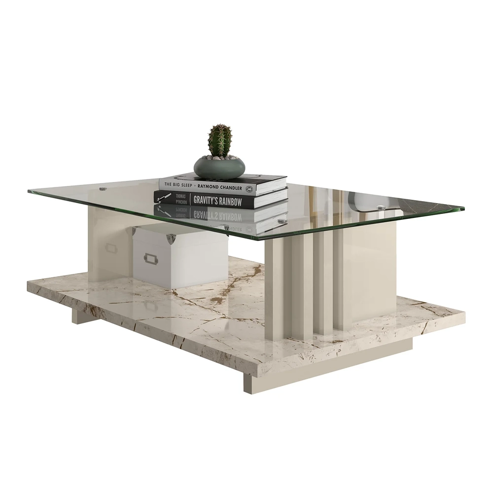 Mesa de Centro Com Detalhe Ripado Fire Z10 Off/Calacata - Mpozenato