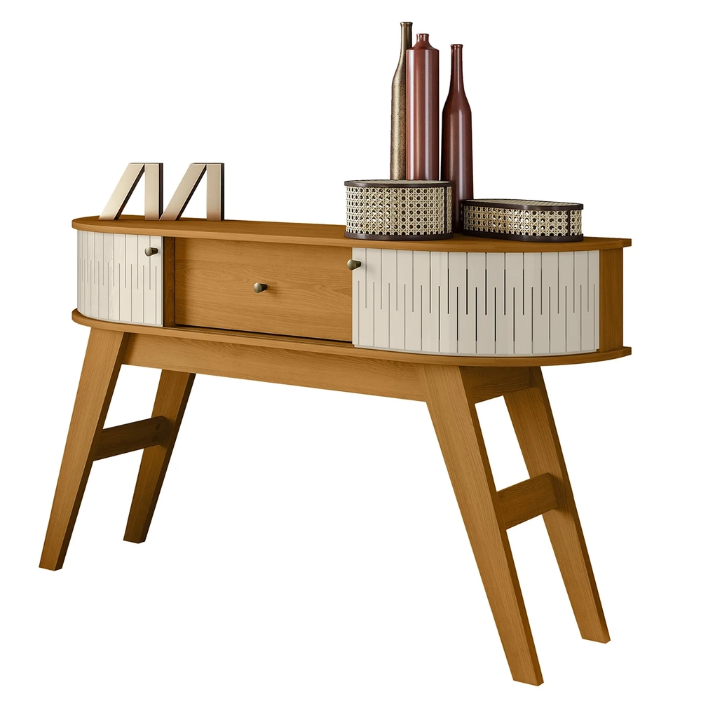 Aparador Sala de Estar 136cm Pés Retrô Gil Z10 Off/Cinamomo - Mpozenato