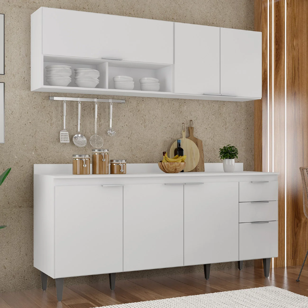 Armário de Cozinha Com Tampo CP01 180cm Pérola Branco Z34 - Mpozenato