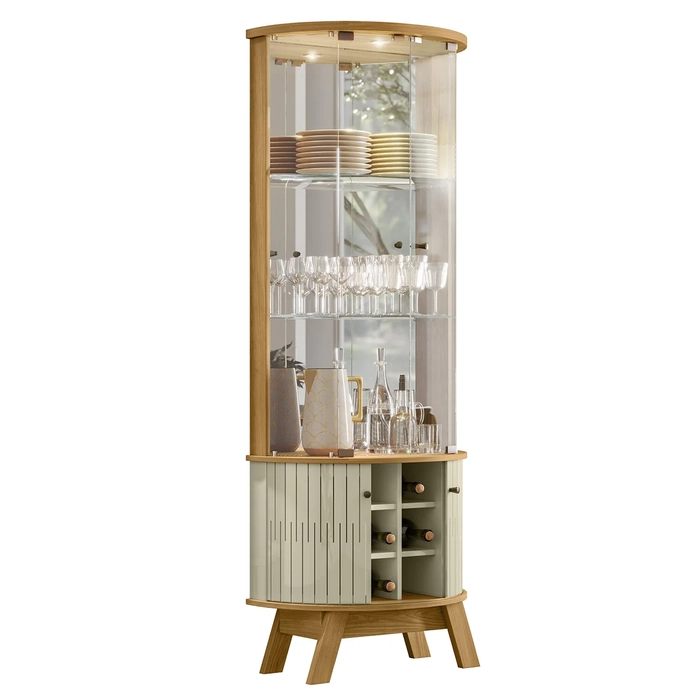 Cristaleira de Vidro Com LED 67cm Melina Z10 Cumaru/Opala - Mpozenato