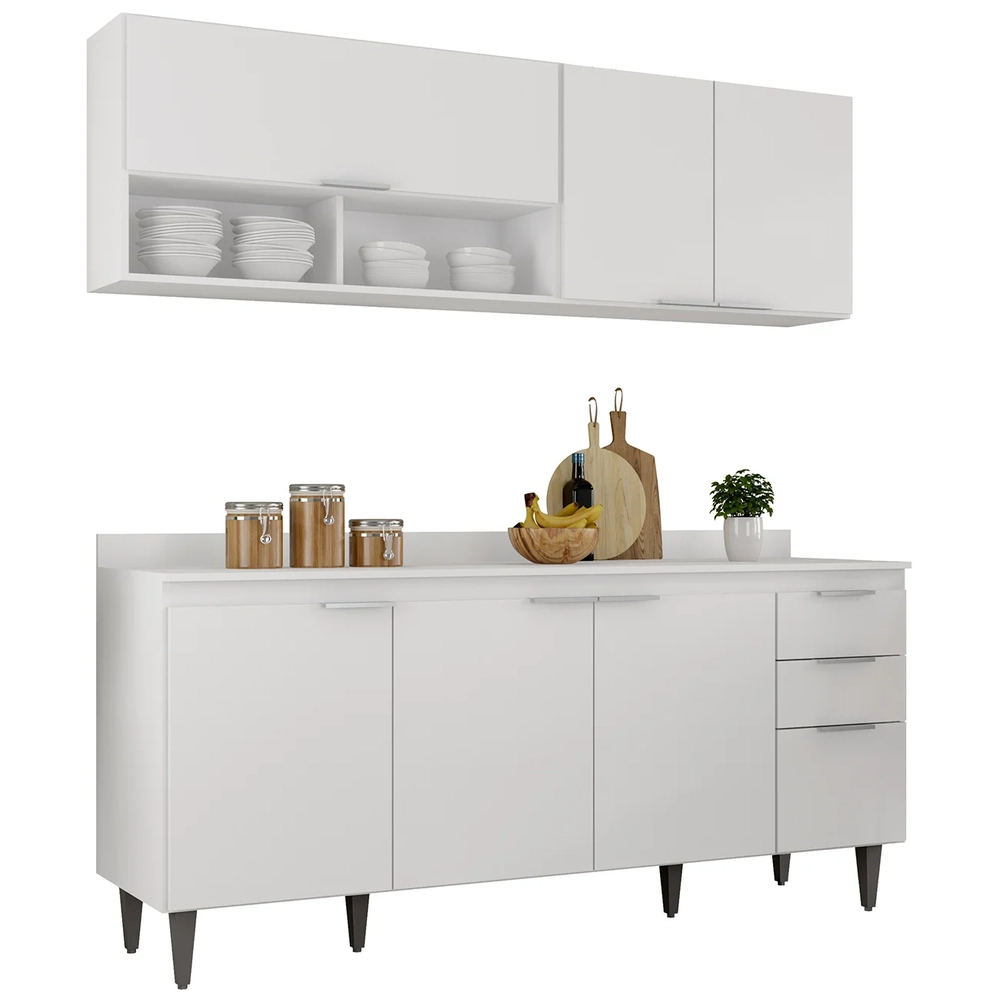 Armário de Cozinha Com Tampo CP01 180cm Pérola Branco Z34     - Mpozenato