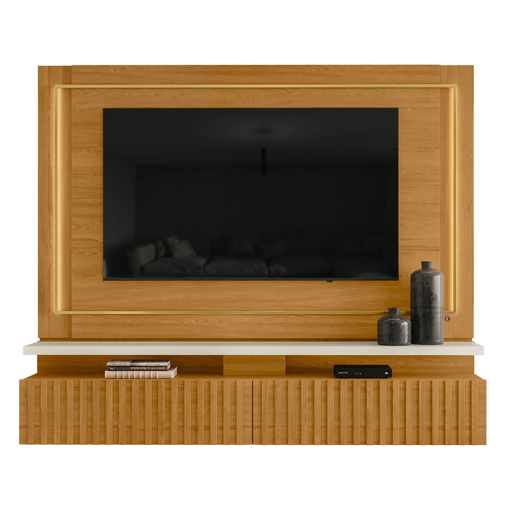 Estante Painel Para TV 75 Pol 216cm Mical Z10 Off/Cinamomo - Mpozenato